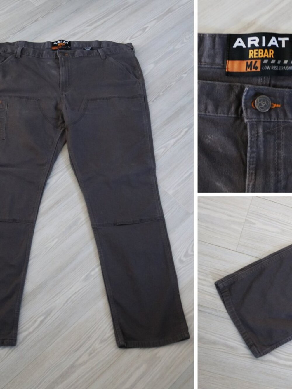 Ariat M4 Rebar Pants Men's 44x34 Charcoal Relaxed Straight Double Knee Workwear